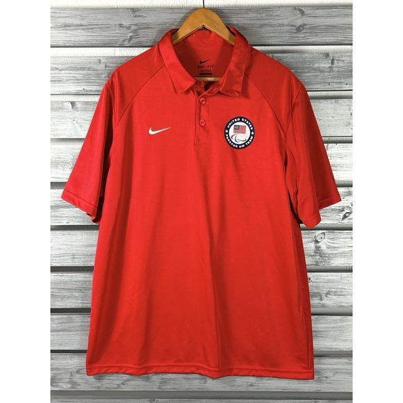 Nike Other - Nike Dri Fit Parapan AM Games Shirt Mens L Red Short Sleeve Polo RARE